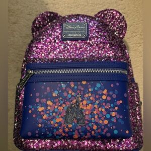 Loungefly Purple Sequin Mini Backpack with Blue Confetti Pocket